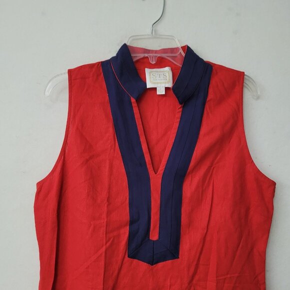 Sail to Sable Tunic Dress Womens Large‎ Red Blue Sleeveless Linen Blend Nautical - Picture 2 of 12